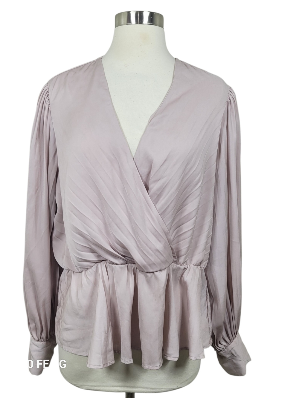 Express Light Pink Office Peplum Surplice Pleated Long Sleeve Top Size XL